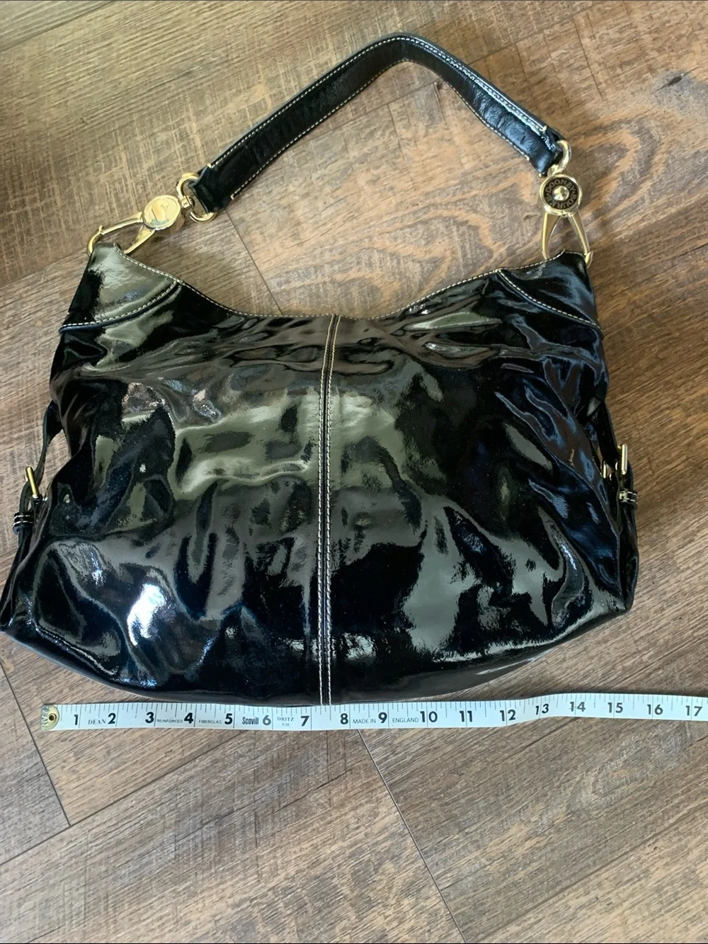 Dooney and Bourke vintage Patent Leather Shoulder Bag with Gold Hardware - Black